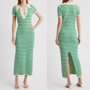 Moon River Green and White Striped Maxi Knit Dress